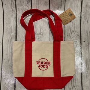Trader Joe's Red and Cream Tote Bag new with tags